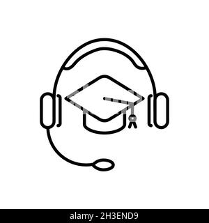 Formazione online a casa piatta icona. Pittogramma di formazione per il web. Tratto di linea. Isolato su sfondo bianco. Imparare il vettore del corso eps10 Foto Stock