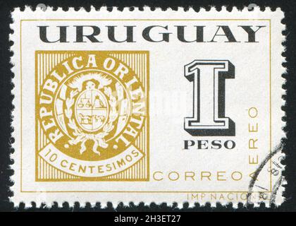 URUGUAY - CIRCA 1965: Francobollo stampato dall'Uruguay, mostra Denominazione del 1864 numero, circa 1965 Foto Stock