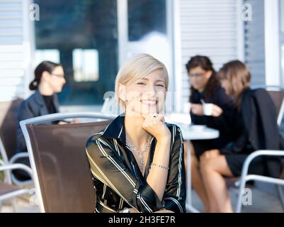 Felice imprenditrice Foto Stock