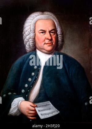 Johann Sebastian Bach. Ritratto del compositore barocco tedesco, J S Bach (1685-1750) di Elias Gottlob Haußmann, 1748 Foto Stock