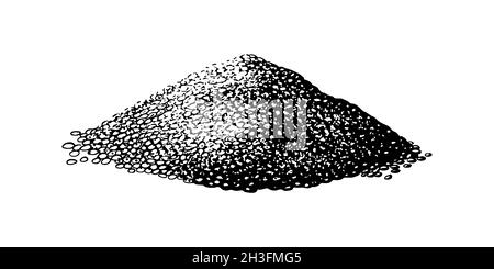 Mucchi di semi di Chia. Salvia hispanica. Spezia o condimento o aromatizzazione o granulo o grano. Inciso a mano disegnato in vecchio schizzo e stile vintage. Illustrazione Vettoriale