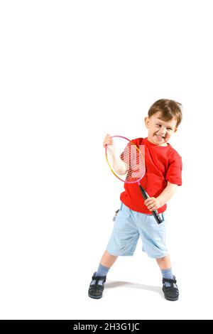 Little Boy playing badminton Foto Stock