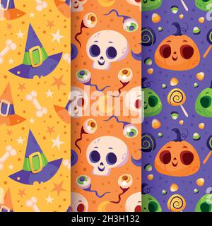 illustrazione del disegno vettoriale della collezione dei motivi di halloween piatti Illustrazione Vettoriale