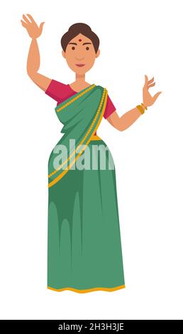 La donna indiana in sari danza nazionalità viaggio in India Illustrazione Vettoriale