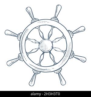Parte nave con simbolo marino o ruota timone Illustrazione Vettoriale
