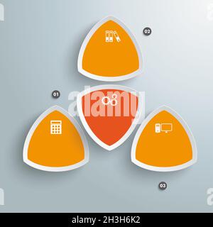 4 triangoli tondi colorati Piad infografica arancione Foto Stock