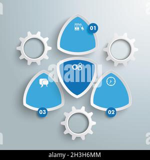 4 triangoli tondi colorati ingranaggi bianchi PiAd infografica blu Foto Stock