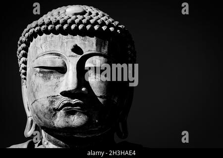 Il Grande Buddha, o Kamakura Daibutsu, la statua alta 43 piedi e 103 tonnellate fu completata nel 1252 e si erge a Kamakura, Giappone. Foto Stock