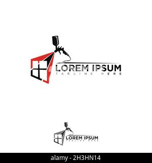 Illustrazione disegno pistola a spruzzo con finestre su sfondo bianco. Illustrazione vettoriale EPS.8 EPS.10 Illustrazione Vettoriale