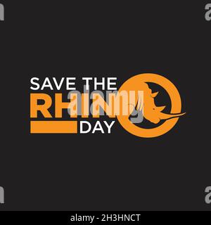 Salva la scritta Rhino Day disegno semplice per sfondo o biglietto d'auguri. Illustrazione vettoriale EPS.8 EPS.10 Illustrazione Vettoriale