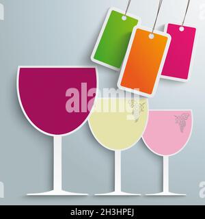 3 Wineglasses colorati Prezzo Sticker PiAd Foto Stock