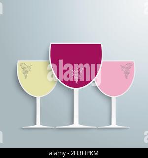 3 Wineglasses PiAd colorati Foto Stock