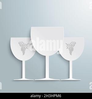 3 PiAd bianco dei Wineglasses Foto Stock