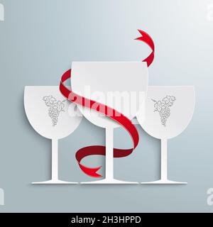 3 White Wineglasses Red Flag PiAd Foto Stock