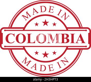 Icona Made in Colombia con emblema di colore rosso su sfondo bianco. Elemento di design con logo di qualità vettoriale. Illustrazione vettoriale EPS.8 EPS.10 Illustrazione Vettoriale