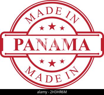 Icona Made in Panama label con emblema di colore rosso su sfondo bianco. Elemento di design con logo di qualità vettoriale. Illustrazione vettoriale EPS.8 EPS.10 Illustrazione Vettoriale