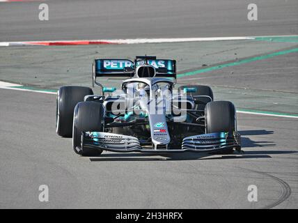 Valtteri Bottas-Mercedes Benz nella preesason formazione del circuito di Barcellona Catalogna nel 2019, Spagna Foto Stock