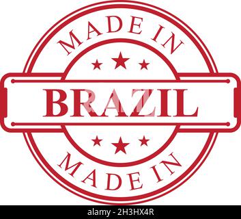 Icona Made in Brazil label con emblema rosso su sfondo bianco. Elemento di design con logo di qualità vettoriale. Illustrazione vettoriale EPS.8 EPS.10 Illustrazione Vettoriale