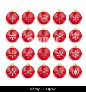 Baubles rosso con fiocchi di neve Foto Stock