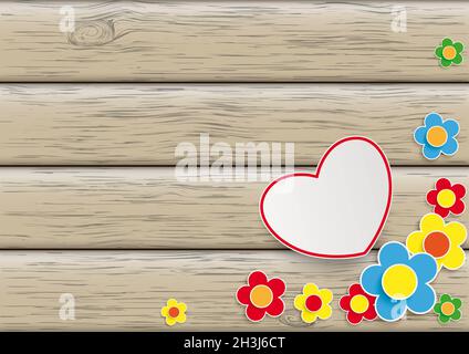 Fiori cuore legno sfondo Foto Stock
