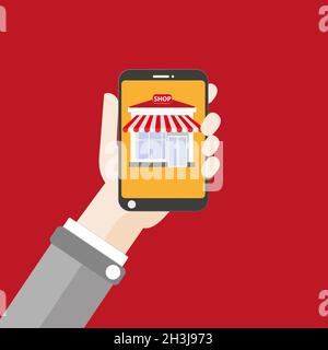 Negozio di smartphone a mano piatto Foto Stock