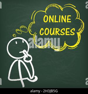 Blackboard Stickman Thinking Corsi online Foto Stock