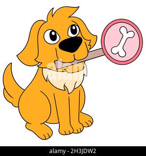 il cane carino sta portando un segno dell'osso nella sua bocca Illustrazione Vettoriale