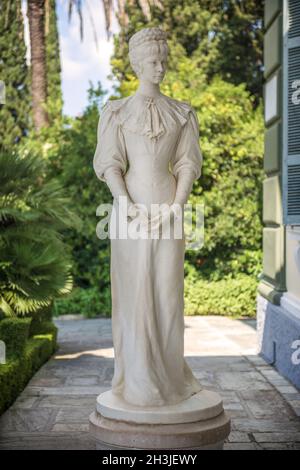 Statua di Sisi, Elisabetta di Baviera, in Corfu, Grecia Foto Stock