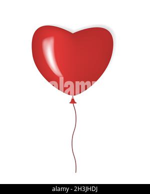 Palloncino rosso a forma di cuore isolato su sfondo bianco, illustrazione vettoriale realistica. Mockup vuoto per il design Illustrazione Vettoriale