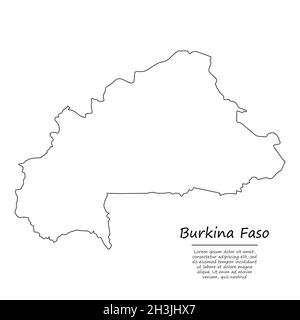 Semplice mappa di contorno del Burkina Faso, silhouette vettoriale in stile linea di schizzo Illustrazione Vettoriale