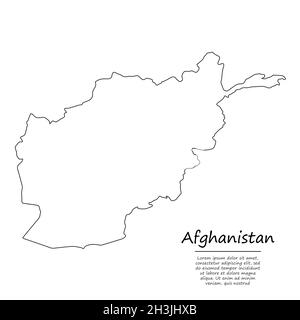 Semplice mappa di contorno dell'Afghanistan, silhouette vettoriale in stile linea di schizzo Illustrazione Vettoriale