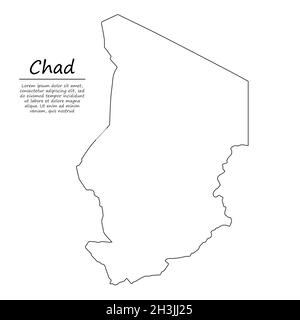 Semplice mappa di contorno del Ciad, silhouette vettoriale in stile linea di schizzo Illustrazione Vettoriale