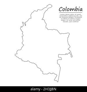 Semplice mappa di contorno della Colombia, silhouette vettoriale in stile linea di schizzo Illustrazione Vettoriale