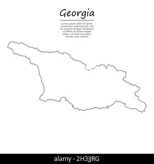 Semplice mappa di contorno della Georgia, silhouette vettoriale in stile linea di schizzo Illustrazione Vettoriale