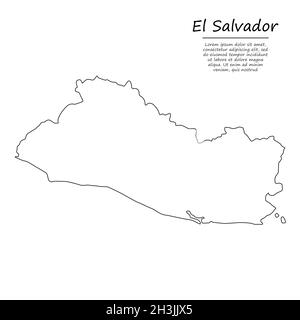 Semplice mappa di El Salvador, silhouette vettoriale in stile linea di schizzo Illustrazione Vettoriale