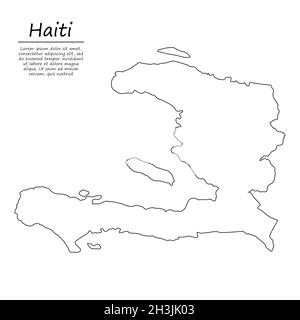 Semplice mappa di Haiti, silhouette vettoriale in stile linea di schizzo Illustrazione Vettoriale