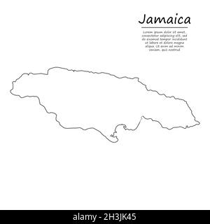 Semplice mappa di contorno della Giamaica, silhouette vettoriale in stile linea di schizzo Illustrazione Vettoriale