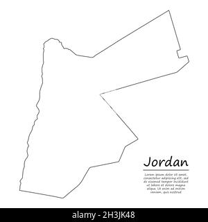 Semplice mappa di contorno di Jordan, silhouette vettoriale in stile linea di schizzo Illustrazione Vettoriale