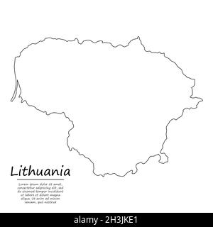 Semplice mappa di contorno della Lituania, silhouette vettoriale in stile linea di schizzo Illustrazione Vettoriale