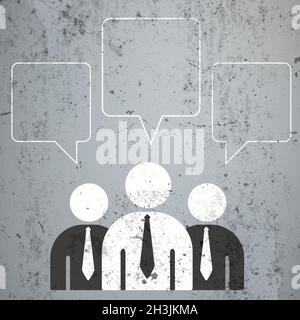 3 uomini d'affari quadratica Speech bolle Foto Stock