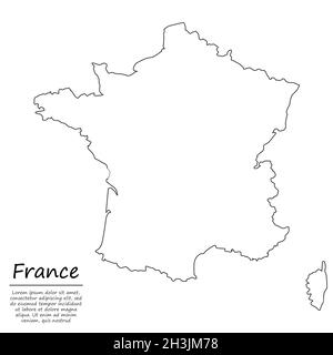 Semplice mappa di contorno della Francia, silhouette vettoriale in stile linea di schizzo Illustrazione Vettoriale