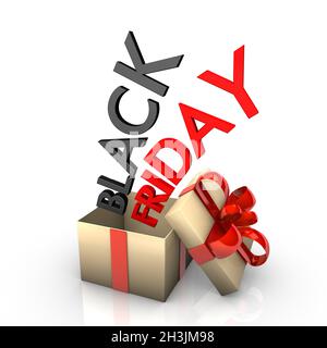 Golden Gift Box Black Friday Foto Stock