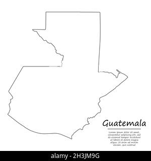 Semplice mappa di contorno del Guatemala, silhouette vettoriale in stile linea di schizzo Illustrazione Vettoriale