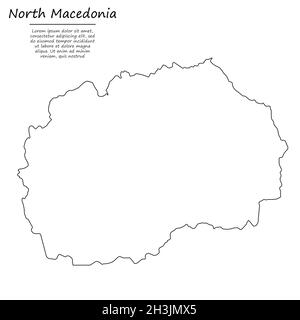 Semplice mappa di contorno del Nord Macedonia, silhouette vettoriale in stile linea di schizzo Illustrazione Vettoriale