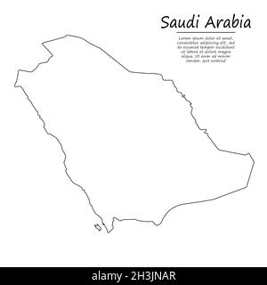 Semplice mappa di contorno dell'Arabia Saudita, silhouette vettoriale in stile linea di schizzo Illustrazione Vettoriale