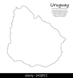 Semplice mappa di contorno dell'Uruguay, silhouette vettoriale in stile linea di schizzo Illustrazione Vettoriale