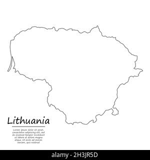 Semplice mappa di contorno della Lituania, silhouette vettoriale in stile linea di schizzo Illustrazione Vettoriale