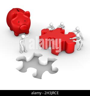 Manichini Puzzle Red Piggy Bank Foto Stock