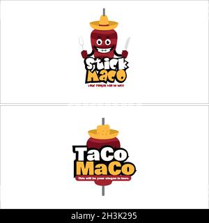 Moderno food stick taco carattere cartoon logo design Illustrazione Vettoriale