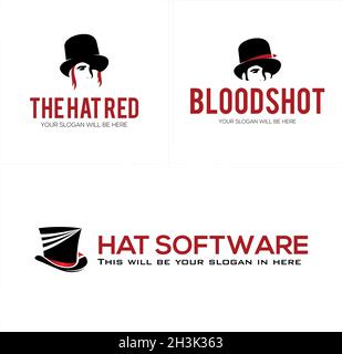 Set di mago o intrattenitore uomo cappello logo design Illustrazione Vettoriale